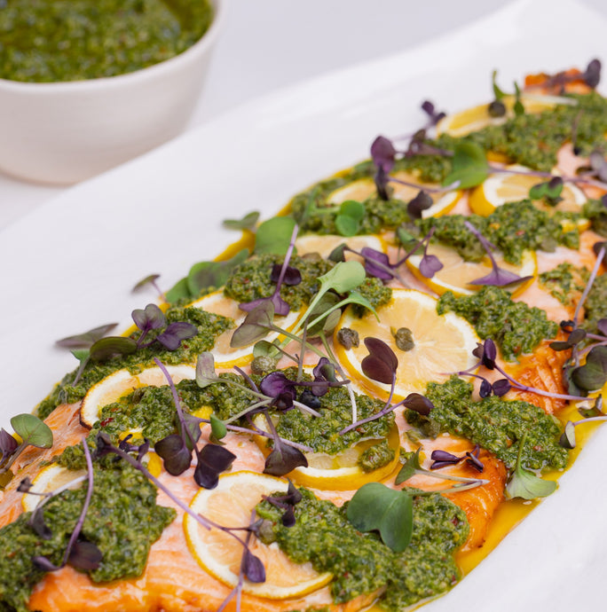 Baked Salmon Fillet with Microgreens Salsa Verde